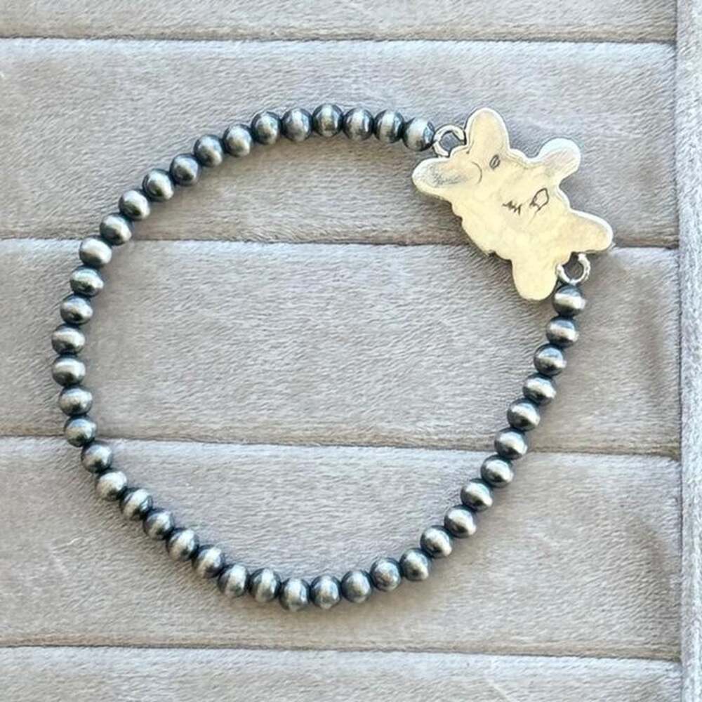 Southwestern Kingman Monarch Dahlia Butterfly Sterling Silver Pearl Bracelet - Picture 2 of 3